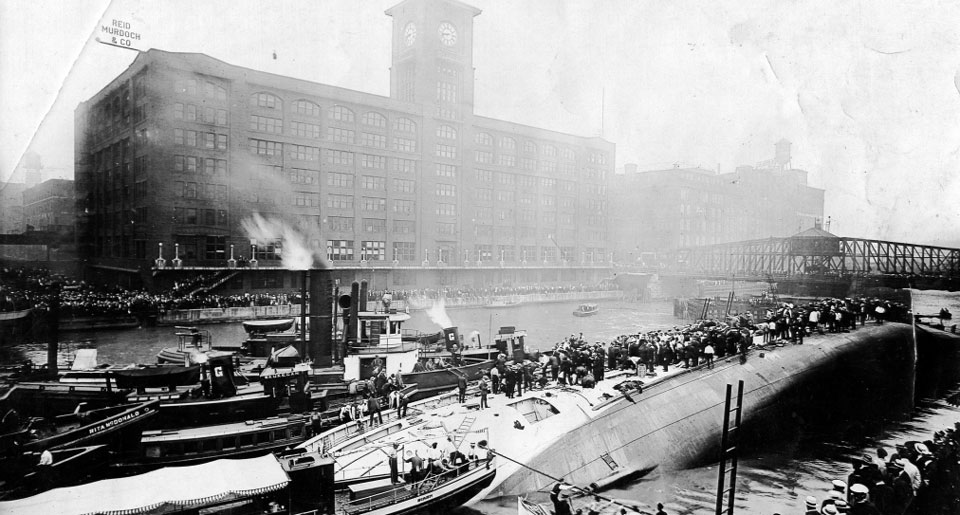 Passengers being rescued from the SS Eastland after it capsized in the Chicago River, Chicago, July 24, 1915