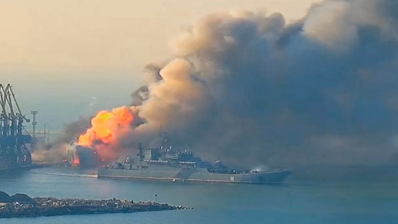 Russian naval ship burns