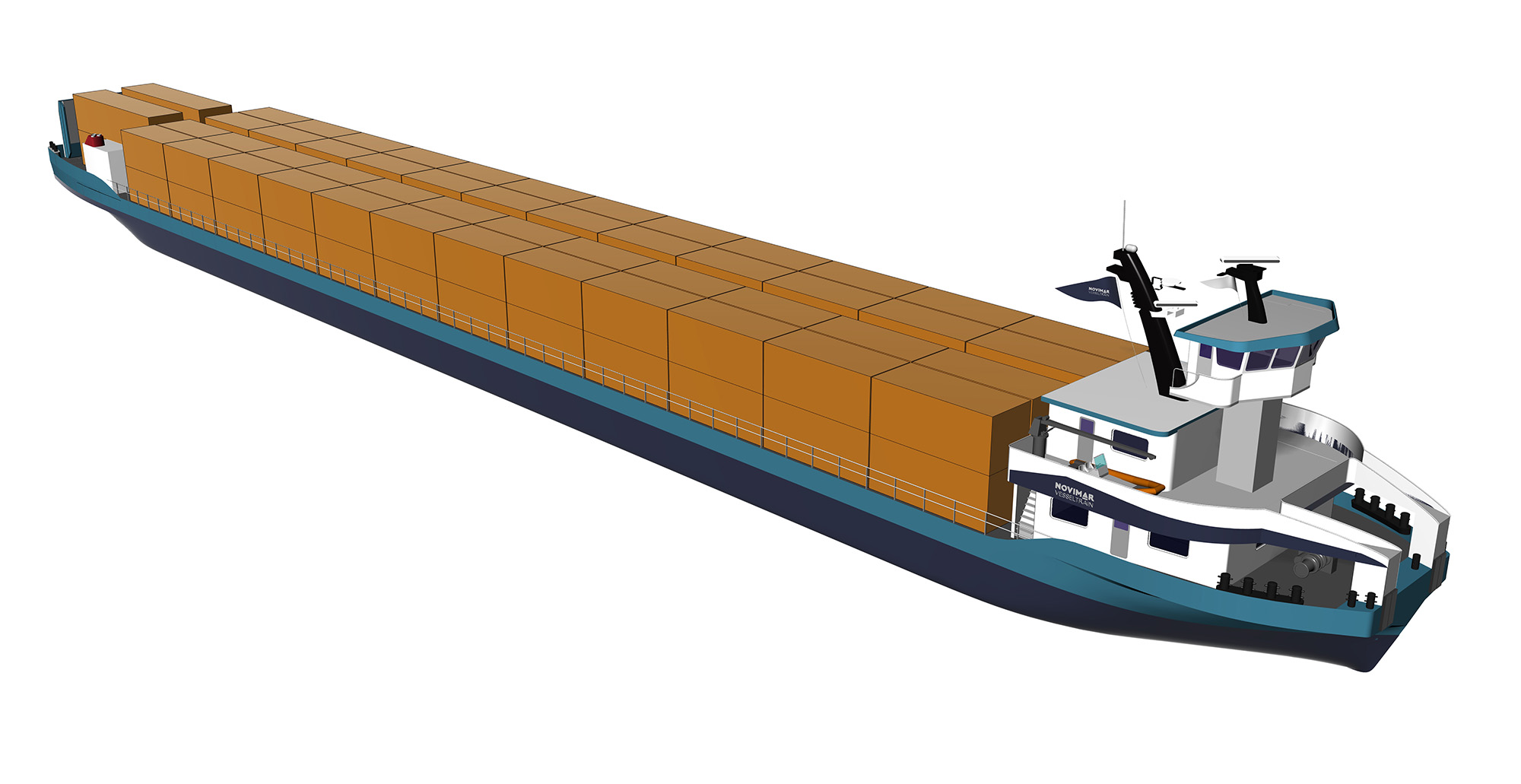 Shallow draught vessel for waterborne platooning developed in the project NOVIMAR